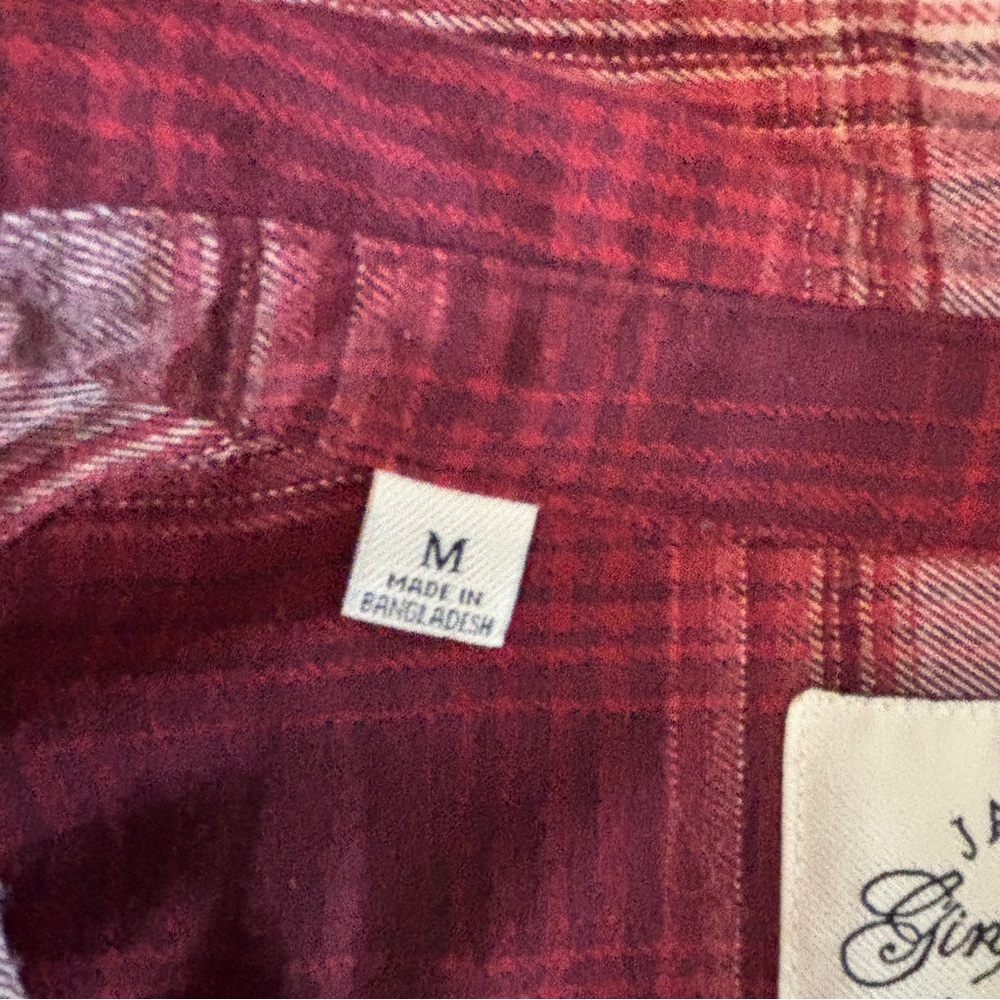 Jachs Girlfriend Burgundy Plaid Flannel Button Down Shirt Medium - Picture 7 of 9